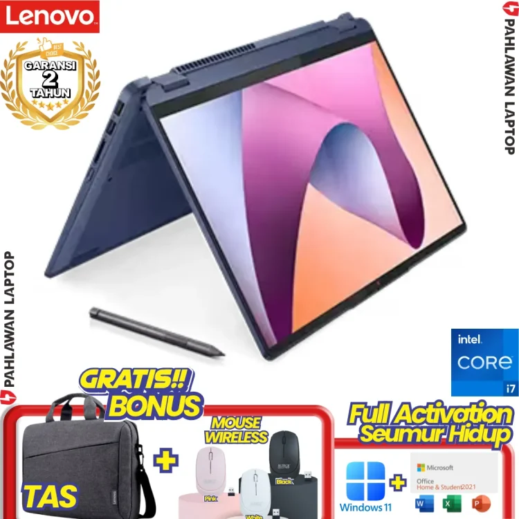 Laptop LENOVO FLEX 5-3LID Flip TouchScreen Core i7 1355U RAM 16 GB SSD 512 GB Abyss Blue GARANSI 2 Tahun