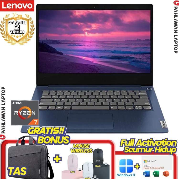 Laptop LENOVO IdeaPad Slim 3-6HID RYZEN 7 7730 RAM 16 GB SSD 512 GB Abyss Blue GARANSI 2 Tahun