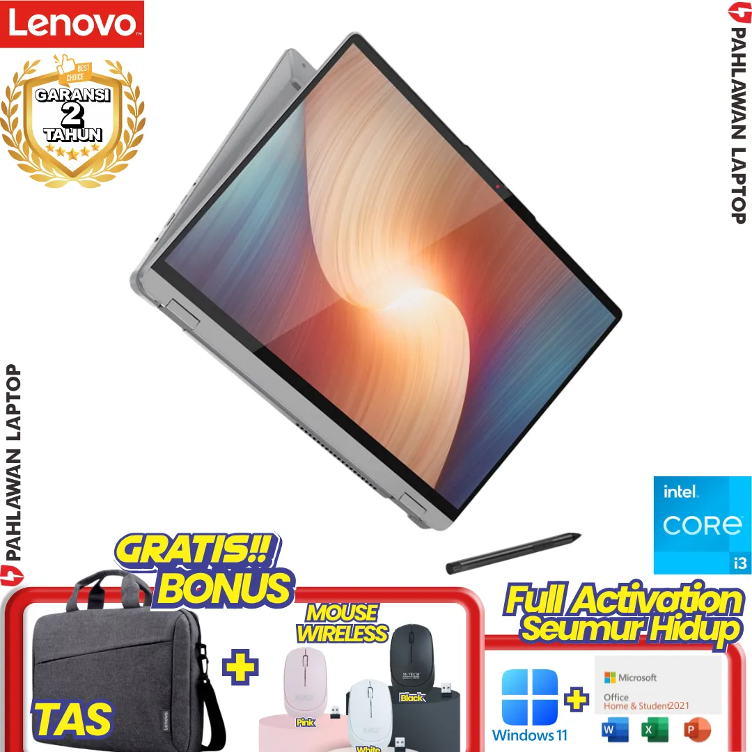 Laptop LENOVO FLEX 5-6XID Flip TouchScreen Core i3 1315U RAM 8GB SSD 512 GB Arctic Grey GARANSI 2 Tahun