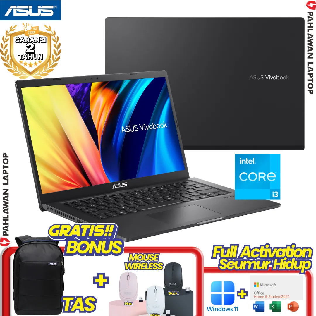ASUS VivoBook A1400EA-FHD351 Core i3 1115G4 RAM 8 GB SSD 512 GB Black GARANSI 2 Tahun