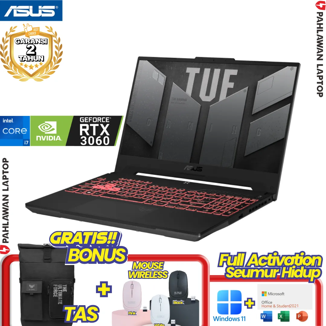 ASUS TUF FX506HC-I535B6T-O11 Core i5 11400H VGA NVIDIA RTX 3050 RAM 8 GB SSD 512 GB Black GARANSI 2 Tahun