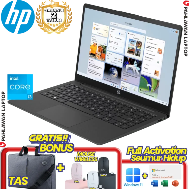 Laptop HP 14-EP0090TU Core i3-N305 RAM 8GB SSD 512 GB Black GARANSI 2 Tahun