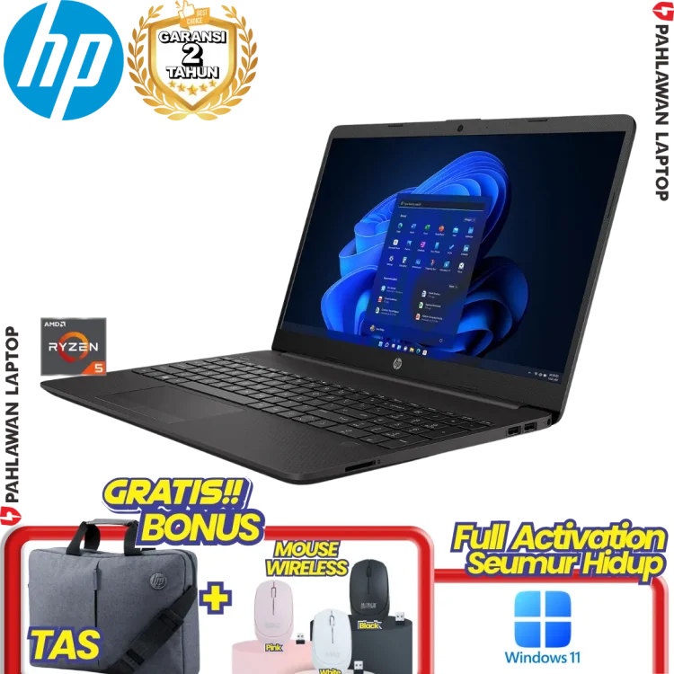 Laptop HP 14-EM0034AU Ryzen 5 7520U RAM 8GB SSD 512 GB Black GARANSI 2 Tahun