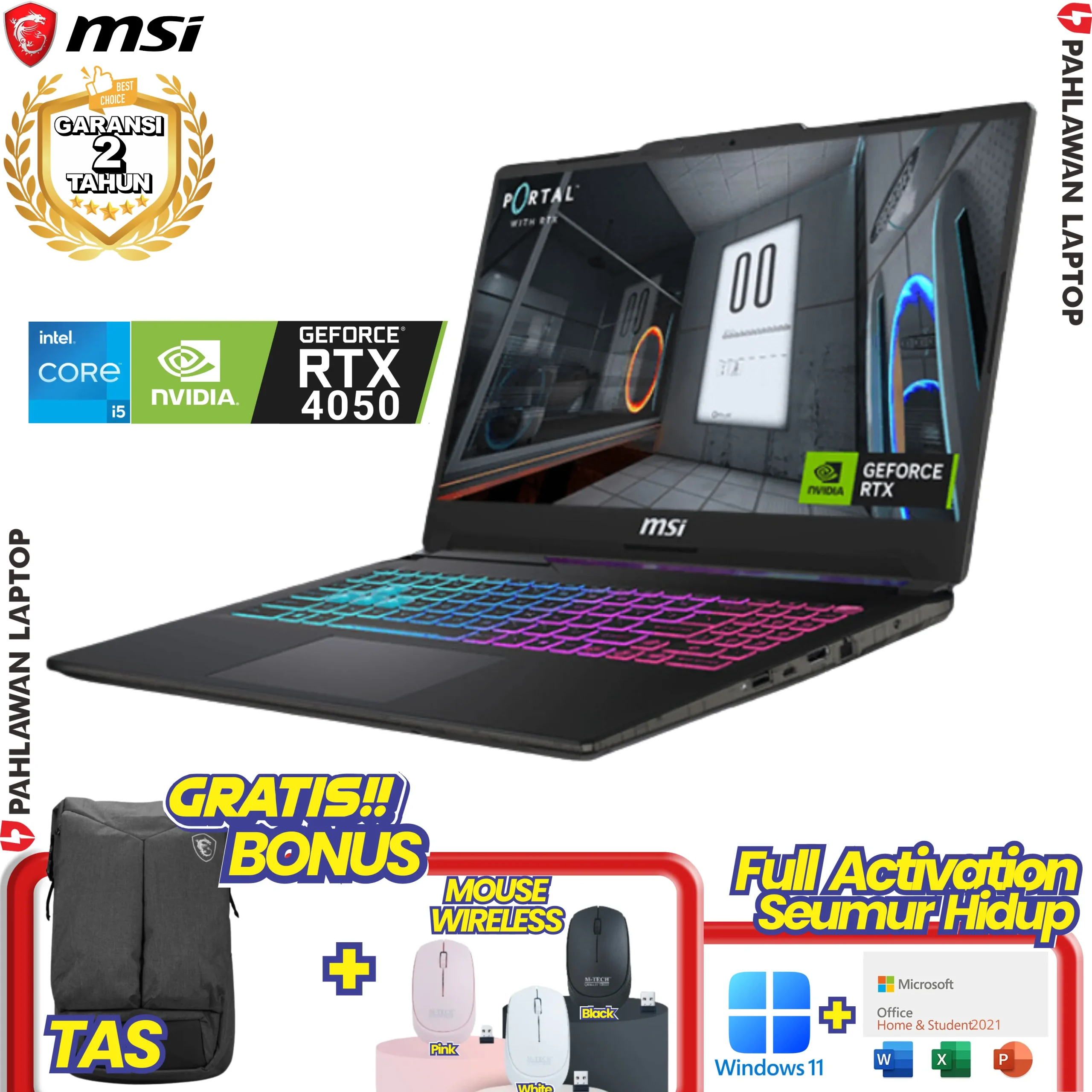 Laptop MSI CYBORG 15-A13VEK GAMING Black - Core i5 13420H VGA NVIDIA RTX 4050 GARANSI 2 Tahun