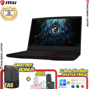 Laptop MSI THIN GF63-12UC GAMING Black - Core i7 12650H VGA NVIDIA RTX 3050 GARANSI 2 Tahun