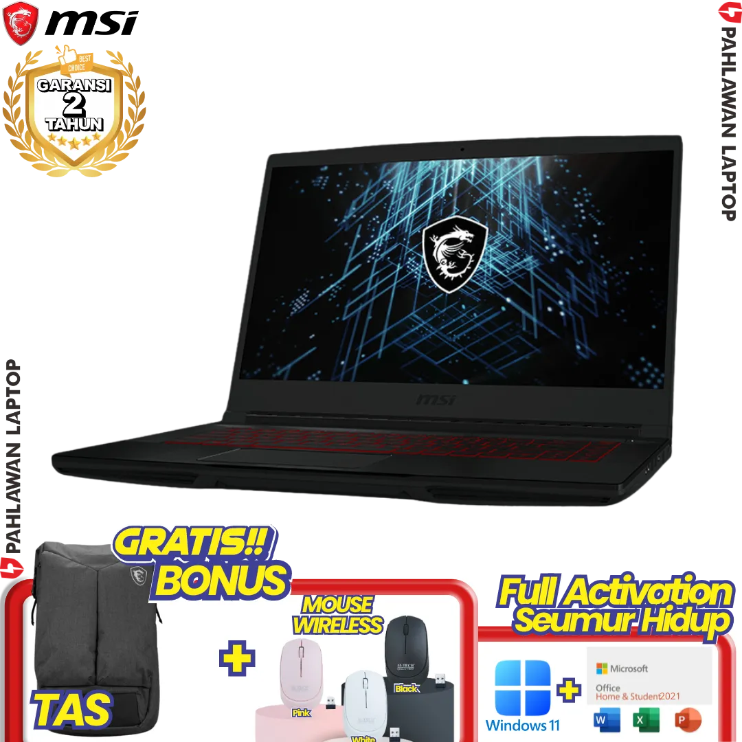 Laptop MSI THIN GF63-12VE GAMING Black - Core i5 12450H VGA NVIDIA RTX 4050 GARANSI 2 Tahun