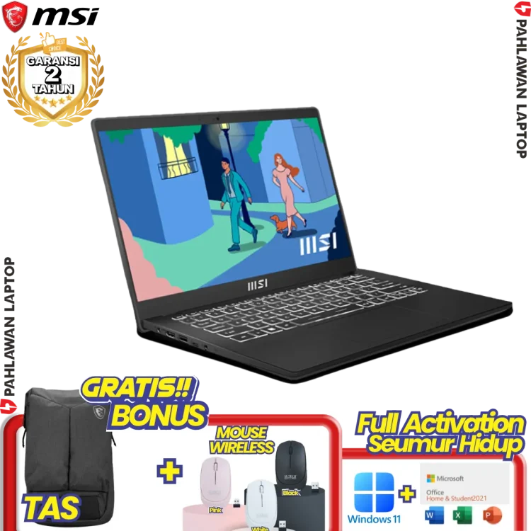 Laptop MSI MODERN 14-C12M.817 Black - Core i5 1235 8GB SSD 512GB GARANSI 2 Tahun