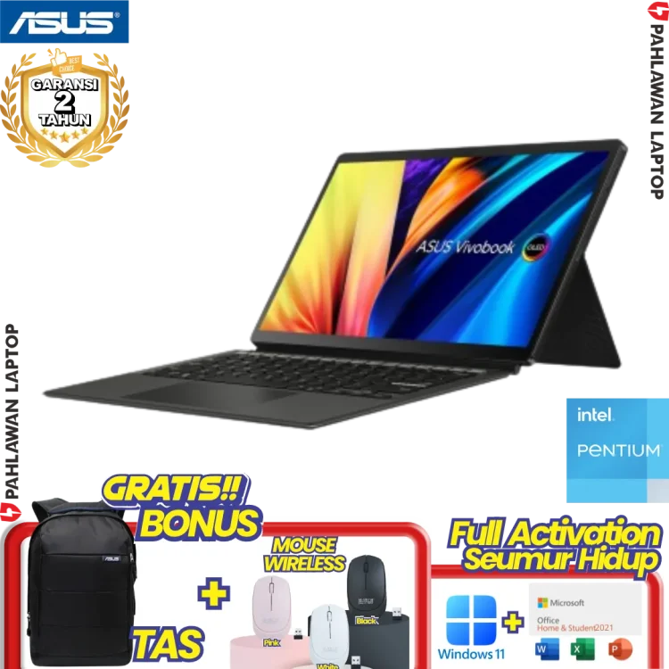ASUS VivoBook 13 Slate T3300KA-OLED621 2 in 1 Tablet TouchScreen Pentium N6000 RAM 8 GB SSD 256 GB Black GARANSI 2 Tahun