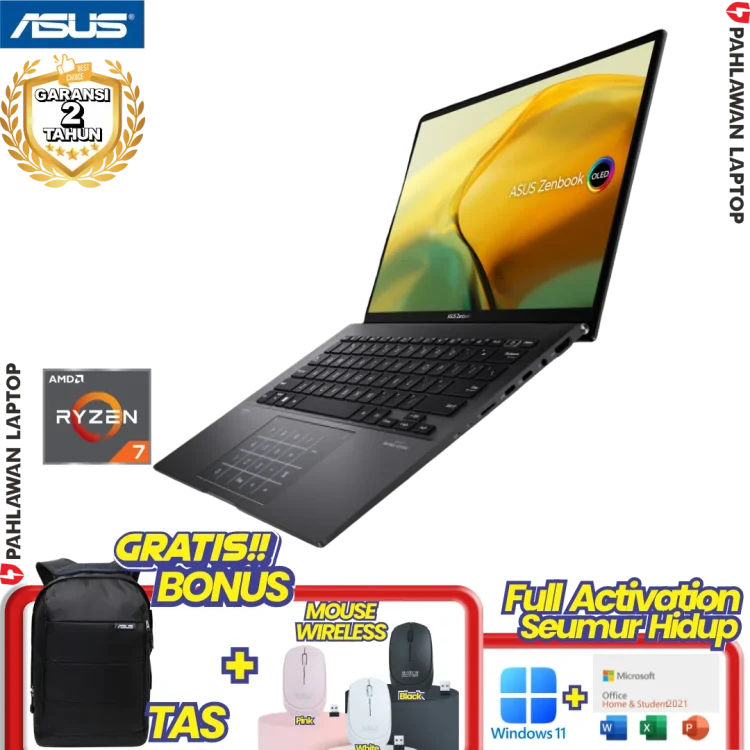 ASUS ZenBook UM3402YA-OLEDS551 TouchScreen Ryzen 5 5625U RAM 8 GB SSD 512GB Black GARANSI 2 Tahun
