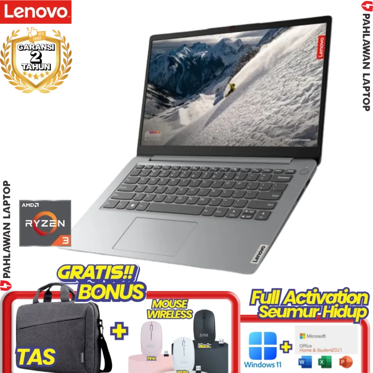 Laptop LENOVO IdeaPad Slim 1 5FID Ryzen 3 7320 RAM 8GB SSD 512 GB Cloud Grey GARANSI 2 Tahun