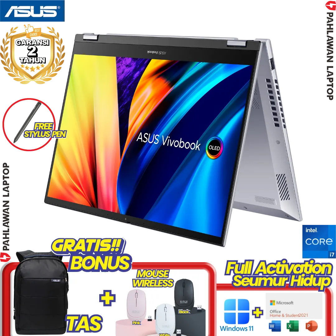 ASUS VivoBook S 14 Flip TP3402VA-OLEDS752 TouchScreen Core i7 13700H RAM 16 GB SSD 512GB Cool Silver GARANSI 2 Tahun
