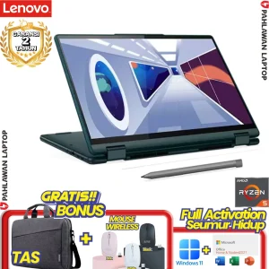 Laptop LENOVO YOGA 6-1PID Flip TouchScreen 100% sRGB Ryzen 5 7530U RAM 16 GB SSD 512 GB Dark Teal Metal GARANSI 2 Tahun