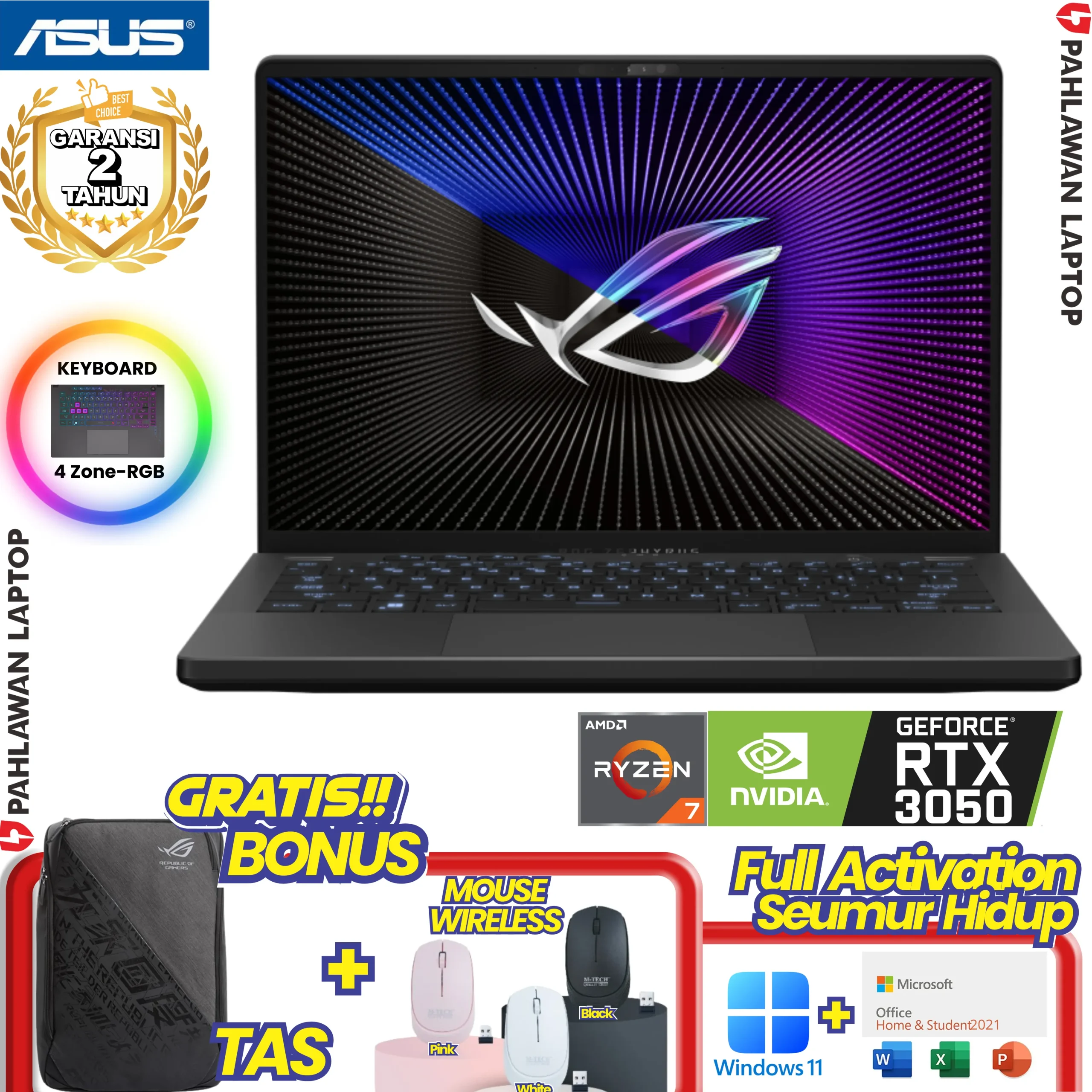 ASUS ROG Zephyrus G14 GA402NJ-R735A6G-O Ryzen 7 7735H VGA NVIDIA RTX 3050 RAM 16 GB SSD 512 GB Eclipse Grey GARANSI 2 Tahun