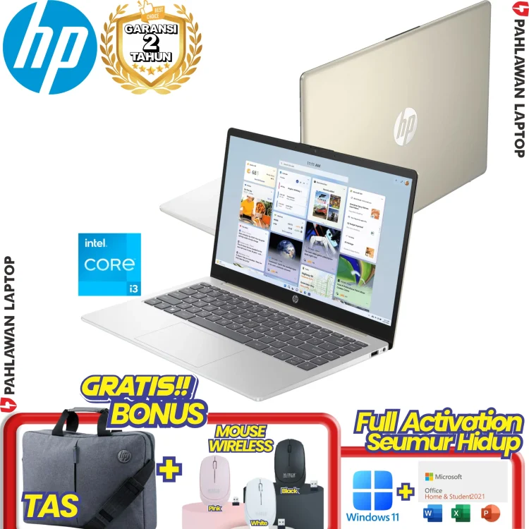 Laptop HP 14-EP0557TU Core i3-1215U RAM 8GB SSD 512 GB Gold GARANSI 2 Tahun + FREE MOUSE Z3700