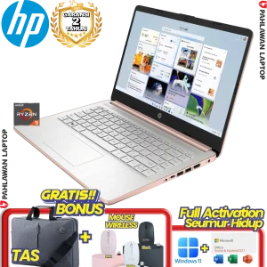 Laptop HP 14S-FQ1136AU Ryzen 5 5500U RAM 8GB SSD 512 GB Gold GARANSI 2 Tahun