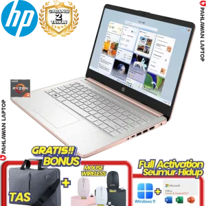 Laptop HP 14-EM0033AU Ryzen 3 7320U RAM 8GB SSD 512 GB Gold GARANSI 2 Tahun