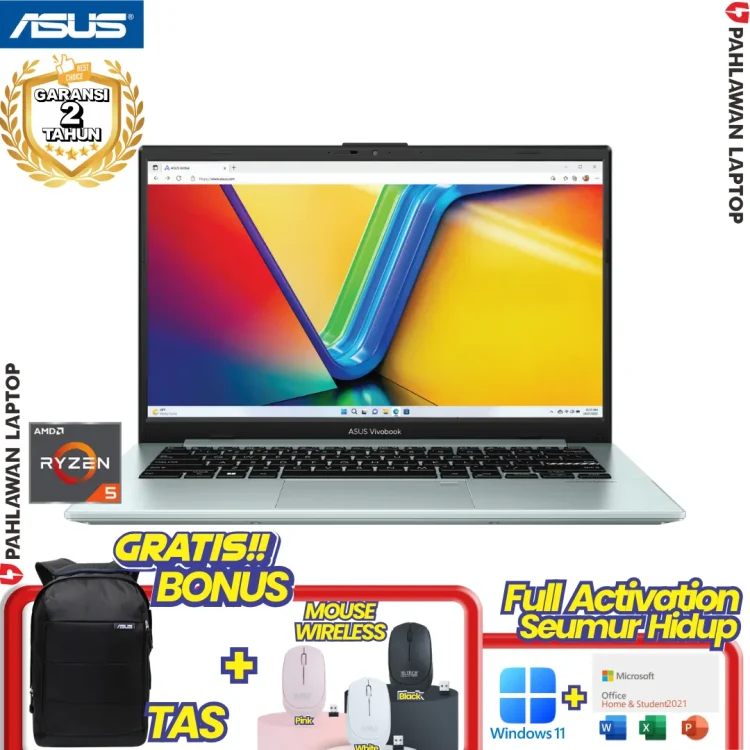 ASUS VivoBook Go 14 E1404FA-FHD555 Ryzen 5 7520H RAM 16 GB SSD 512 GB Green Grey GARANSI 2 Tahun