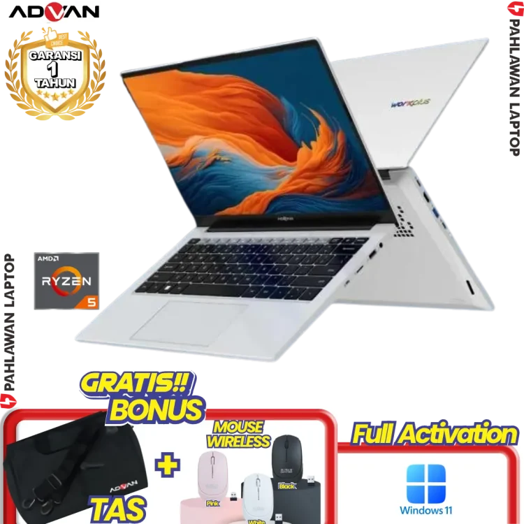 Laptop ADVAN WorkPlus Grey - Ryzen 5 6600H RAM 16 GB SSD 512 GB GARANSI 1 Tahun