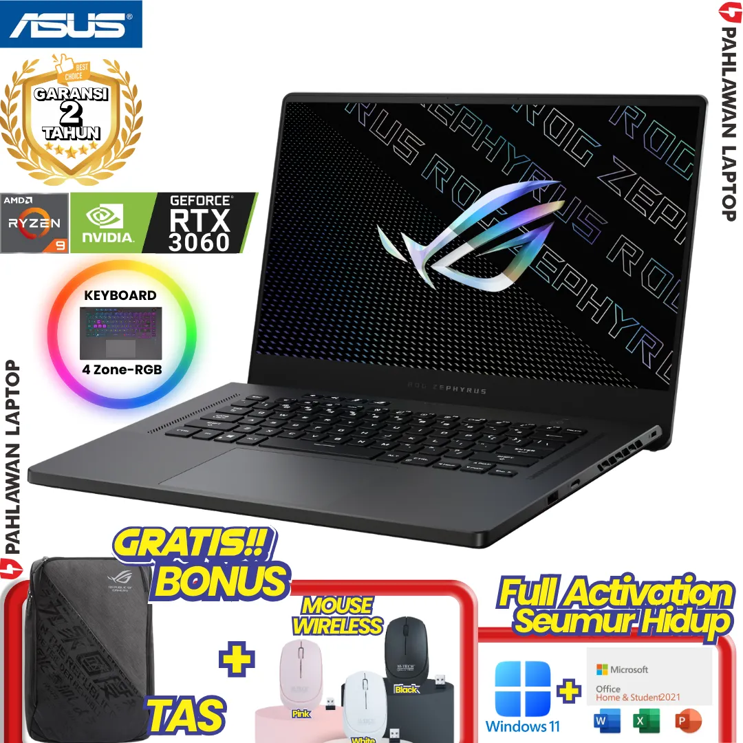 ASUS ROG GA503RM-R936G6G-O Zephyrus G15 Ryzen 9 6900HS VGA NVIDIA RTX 3060 RAM 16 GB SSD 1 TB Grey GARANSI 2 Tahun