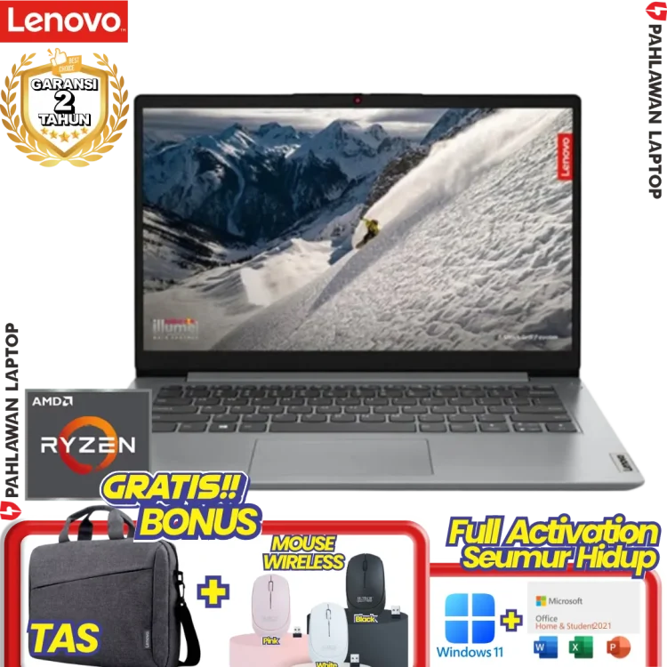 Laptop LENOVO IdeaPad Slim 1 8BID Celeron N4020 RAM 8GB SSD 512 GB Grey GARANSI 2 Tahun
