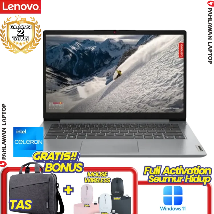 Laptop LENOVO IdeaPad Slim 1 8CID Celeron N4020 RAM 8GB SSD 512 GB Grey GARANSI 1 Tahun