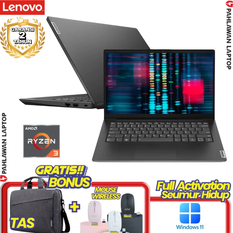 Laptop LENOVO V14-MUID Ryzen 3 7320U RAM 8GB SSD 256 GB Grey GARANSI 2 Tahun