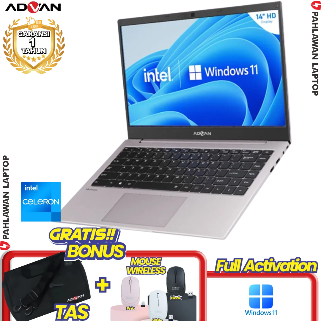 Laptop ADVAN Soulmate Grey - Celeron N4020 RAM 4GB SSD 128GB GARANSI 1 Tahun