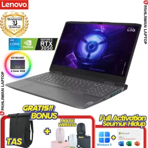 Laptop LENOVO Gaming LOQ 15-1JID CORE i5 12450HX VGA NVIDIA RTX 3050 RAM 12 GB SSD 512 GB 100%sRGB Luna Grey GARANSI 2 Tahun