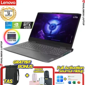 Laptop LENOVO IdeaPad Gaming LOQ 15-AAID CORE i5 13450HX VGA NVIDIA RTX 4050 RAM 12 GB SSD 512 GB 100%sRGB Luna Grey GARANSI 2 Tahun