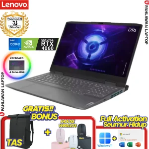Laptop LENOVO IdeaPad Gaming LOQ 15-AGID CORE i7 13650HX VGA NVIDIA RTX 4060 RAM 12 GB SSD 512 GB 100%sRGB Luna Grey GARANSI 2 Tahun