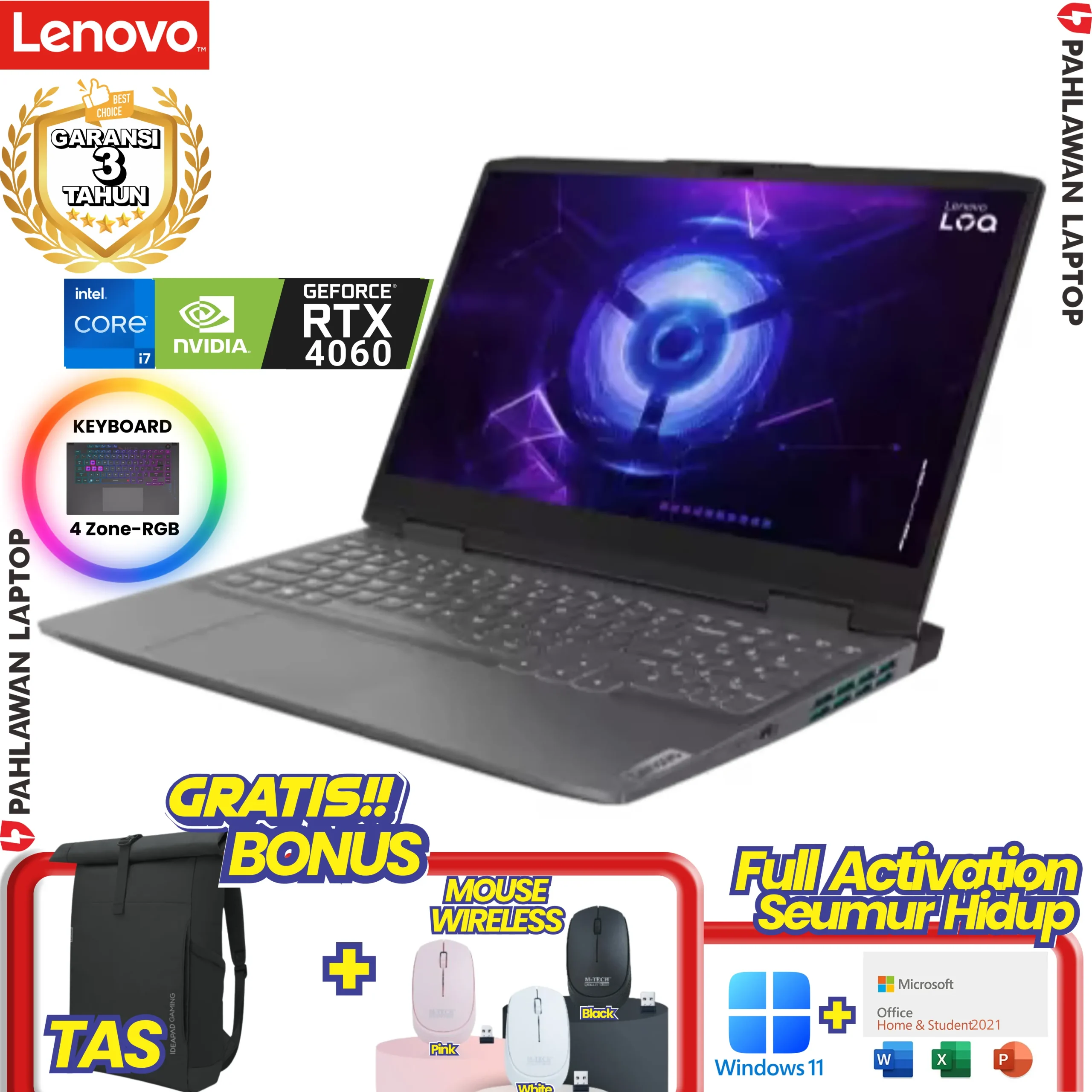 Laptop LENOVO IdeaPad Gaming LOQ 15-AGID CORE i7 13650HX VGA NVIDIA RTX 4060 RAM 12 GB SSD 512 GB 100%sRGB Luna Grey GARANSI 2 Tahun