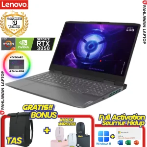 Laptop LENOVO IdeaPad Gaming LOQ 15-C9ID RYZEN 7 7840HS VGA NVIDIA RTX 3050 RAM 8 GB SSD 512 GB 100%sRGB Storm Grey GARANSI 2 Tahun