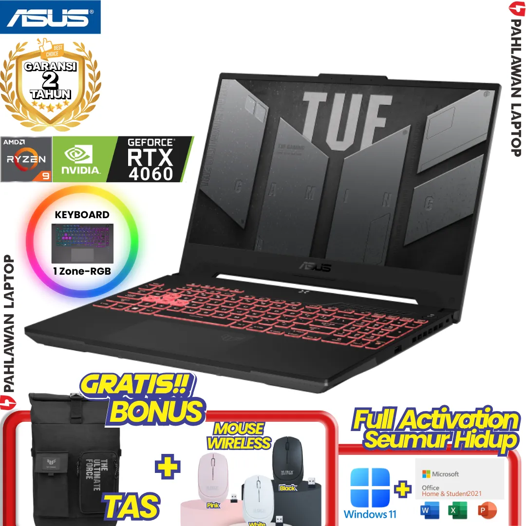 ASUS TUF FA507UV-R946K9M-O Ryzen 9 8945H VGA NVIDIA RTX 4070 RAM 16 GB SSD 1 TB Mecha Grey GARANSI 2 Tahun