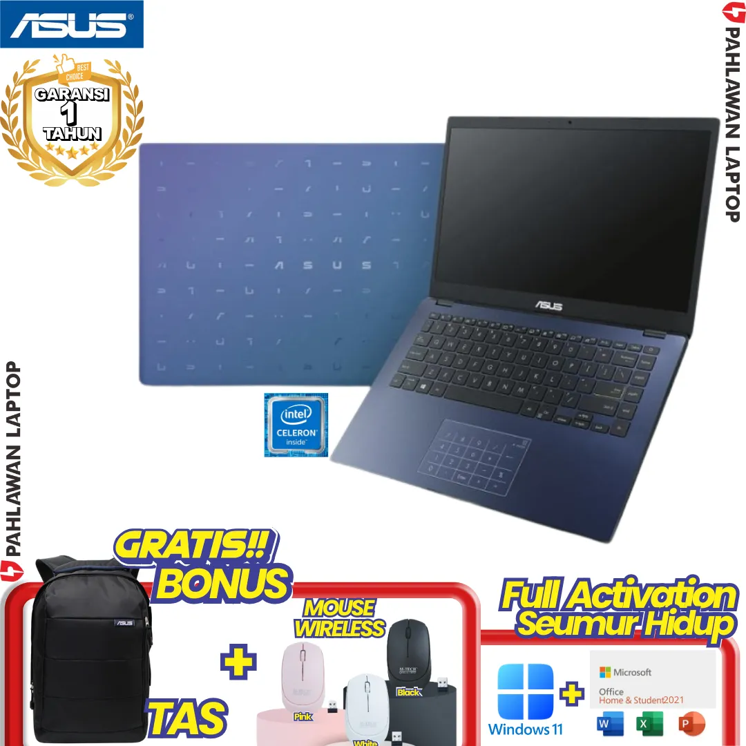 ASUS E210MAO-HD4515 Celeron N4020 RAM 8 GB SSD 256 GB Peacock Blue GARANSI 1 Tahun
