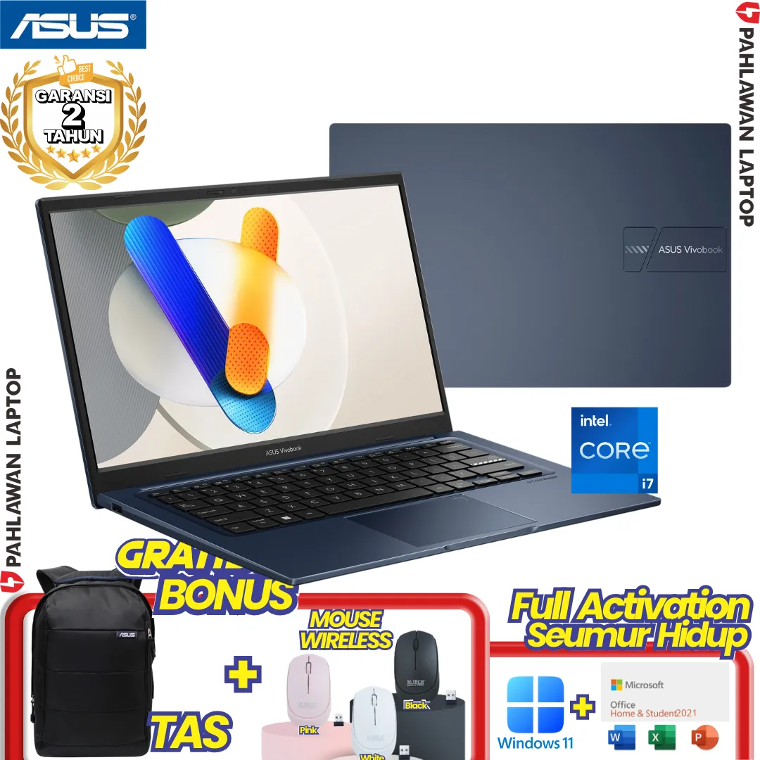 ASUS VivoBook A1404VA-VIPS711 Core i7 1355U RAM 16 GB SSD 1 TB Quiet Blue GARANSI 2 Tahun