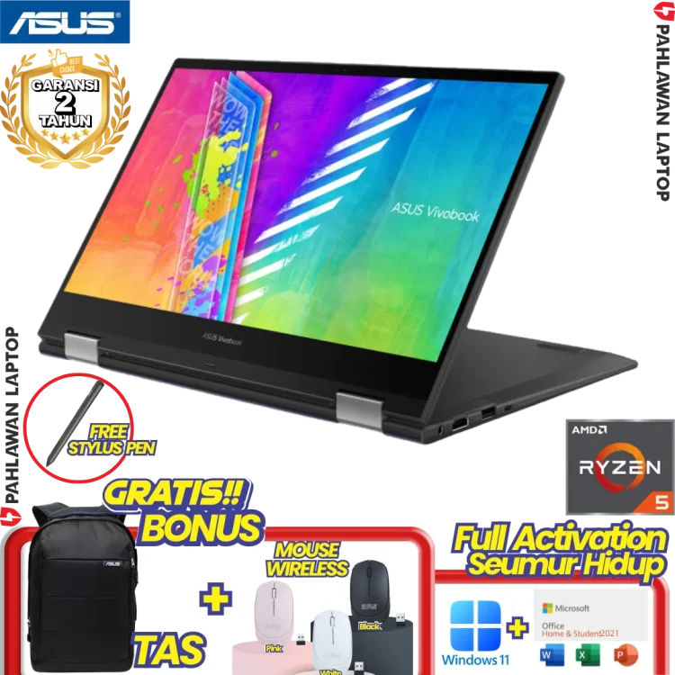 ASUS VivoBook S 14 Flip TN3402YA-VIPS553 TouchScreen Ryzen 5 7530 RAM 16 GB SSD 512GB Quiet Blue GARANSI 2 Tahun