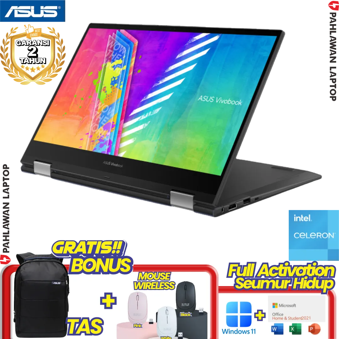ASUS VivoBook S 14 Flip TP1400KA-VIPS451 TouchScreen Celeron N4500 RAM 8 GB SSD 512GB Quiet Blue GARANSI 2 Tahun
