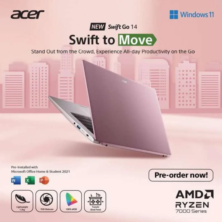 Laptop ACER SWIFT GO 14 41R9YR Ryzen 5 7530U RAM 16GB SSD 512GB Rose Sakura - Gambar 3