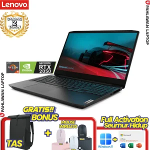 Laptop LENOVO IdeaPad GAMING 3-7FID Ryzen 5 5500H VGA NVIDIA RTX 2050 RAM 8 GB SSD 512 GB Shadow Black GARANSI 2 Tahun