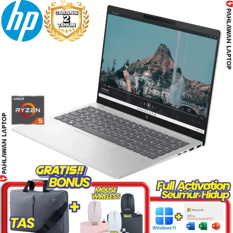 Laptop HP Pavilion Plus 14-EY0016AU Ryzen 5 7540U RAM 16 GB SSD 512 GB Silver GARANSI 2 Tahun