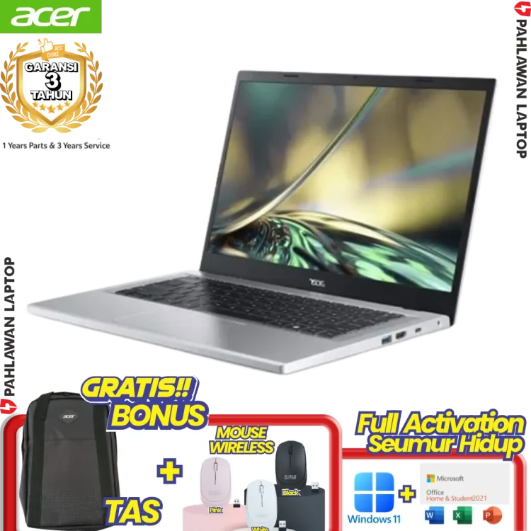 Laptop ACER Aspire A314-R897 Silver- Ryzen 5 7520U RAM 8GB DDR5 SSD 512GB