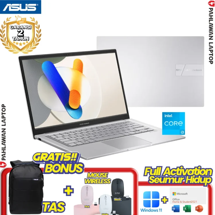 ASUS VivoBook A1404ZA-IPS322 Core i3 1215U RAM 8 GB SSD 512 GB Silver GARANSI 2 Tahun
