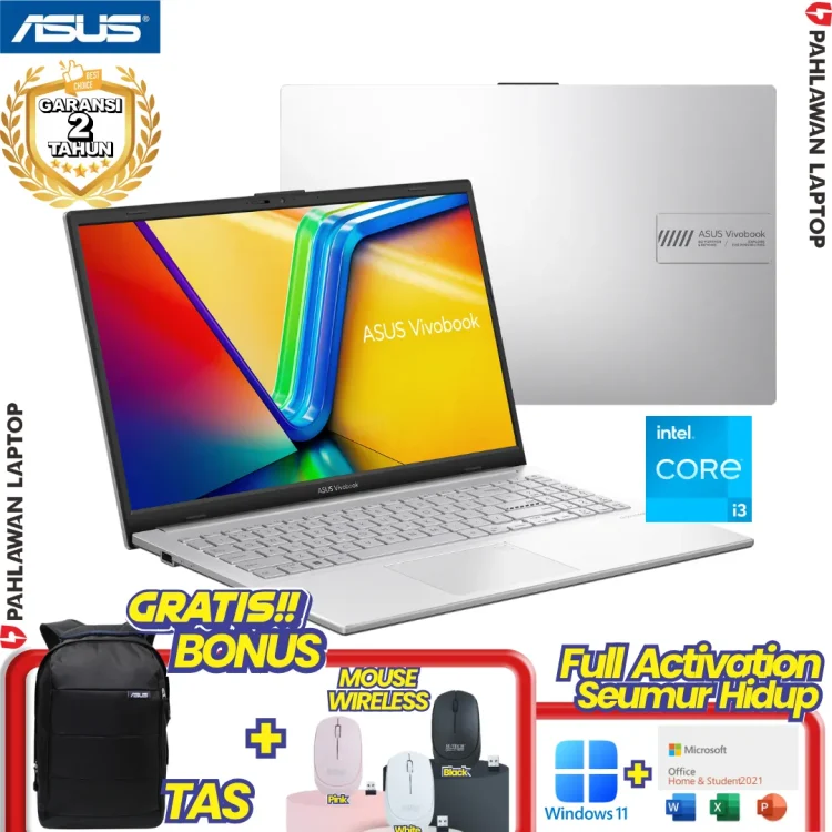 ASUS VivoBook Go 14 E1404GA-FHD353 Core i3 N305 RAM 8 GB SSD 512 GB Silver GARANSI 2 Tahun