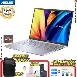 ASUS VivoBook M1403QA-VIPS752 Ryzen 7 5800H RAM 16GB SSD 512 GB Silver WUXGA IPS GARANSI 2 Tahun