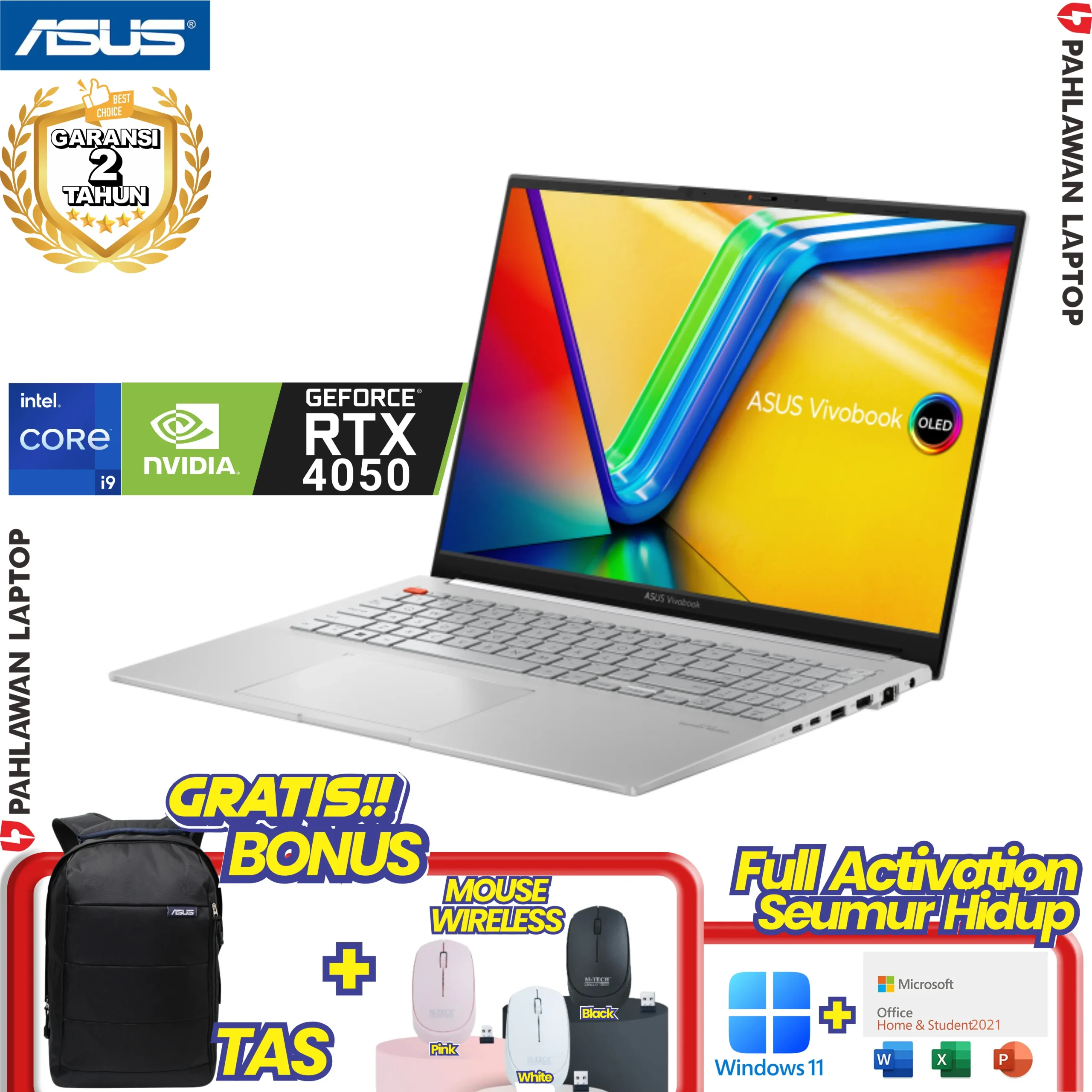 ASUS Vivobook Pro 16 OLED K6602VU-OLEDS912 CORE i9 13900H NVIDIA RTX 4050 Silver GARANSI 2 Tahun