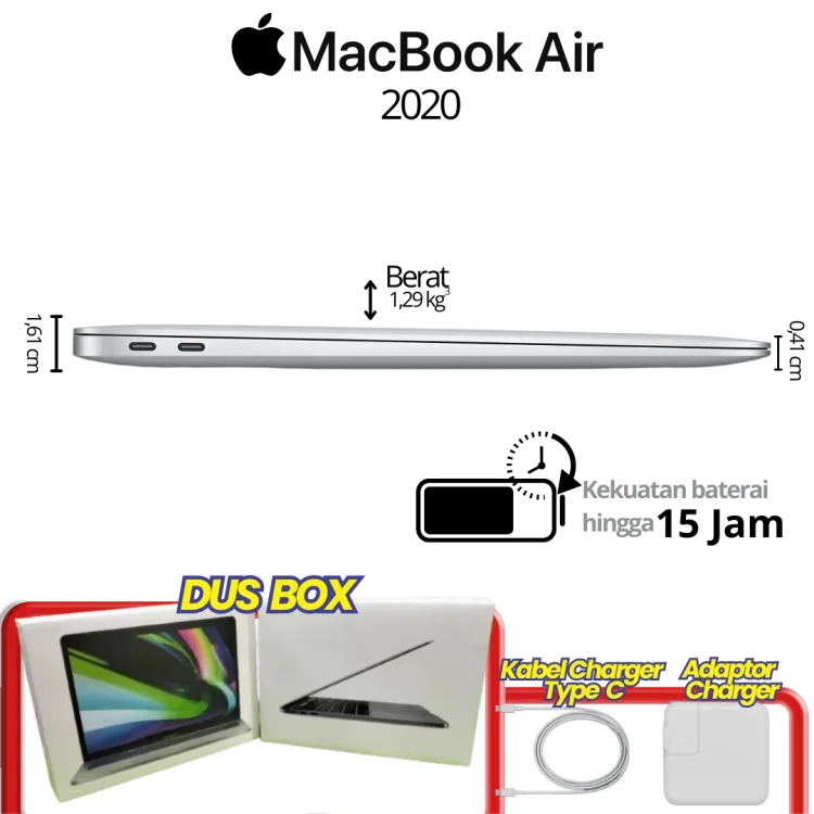 Apple MacBook Air 13 2020 Chip M1 RAM 8 GB SSD 256 GB Silver - Gambar 4
