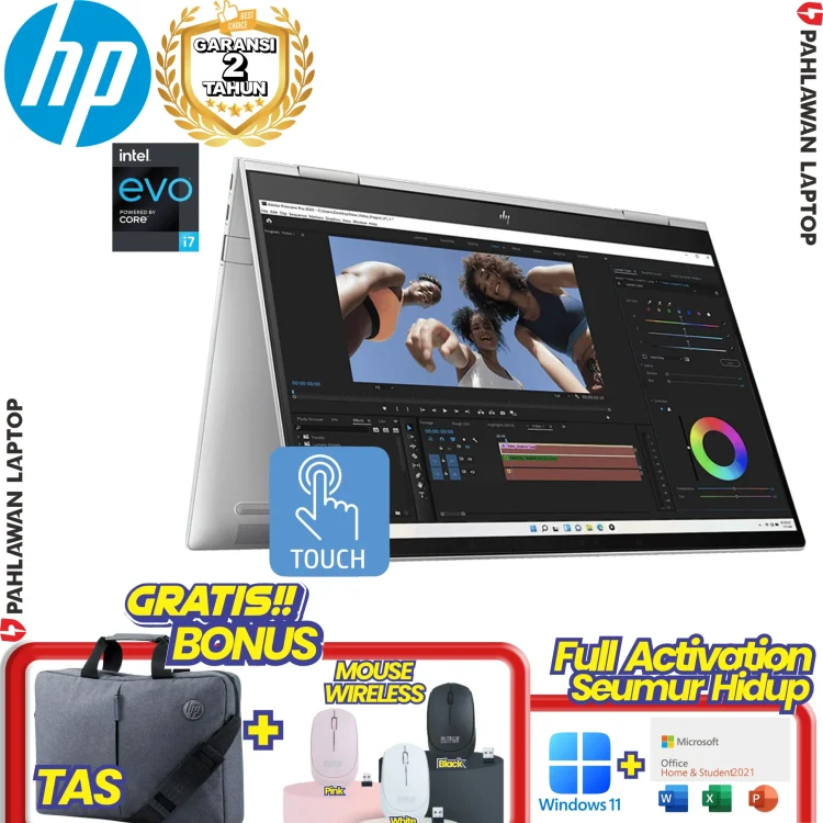 Laptop HP ENVY X360 14-FA0888AU RYZEN 7 8840HS RAM 16 GB SSD 1 TB Silver Flip TouchScreen GARANSI 2 TAHUN