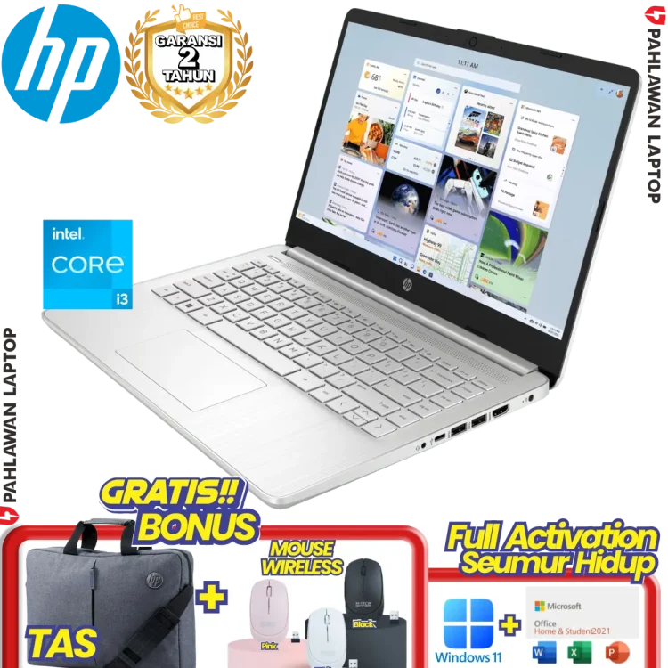 Laptop HP 14S-DQ5777TU Core i3 1215U RAM 8 GB SSD 256 GB Silver GARANSI 2 Tahun