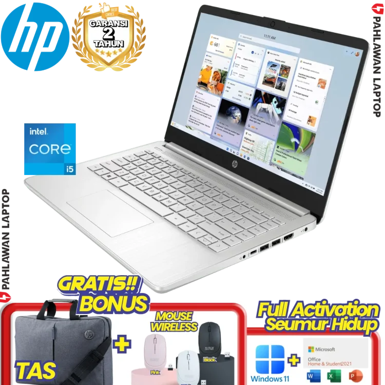 Laptop HP 14S-DQ5118TU Core i5 1235U RAM 8 GB SSD 512 GB Silver GARANSI 2 Tahun