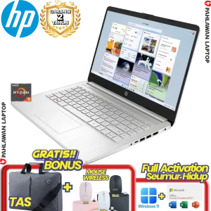 Laptop HP 14S-FQ1135AU Ryzen 5 5500U RAM 8GB SSD 512 GB Silver GARANSI 2 Tahun